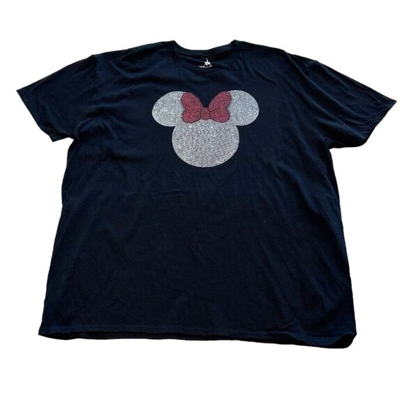 Disney Parks Women Glittery Minnie Mouse Short Sleeve Crewneck Tee Shirt Sz 3XL - Picture 1 of 5
